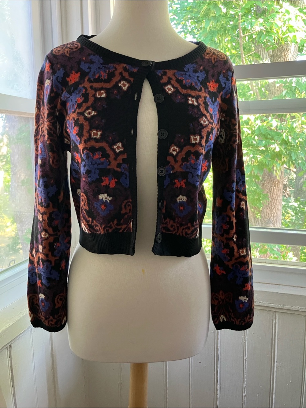 Cleobella Beautiful & Unique Multicolor Knit Cardigan- Navy, Purple, Brown, Red